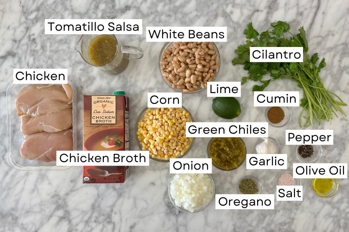 Ingredients for white bean chicken chili