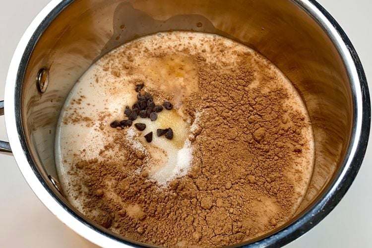 Ingredients in saucepan for hot chocolate