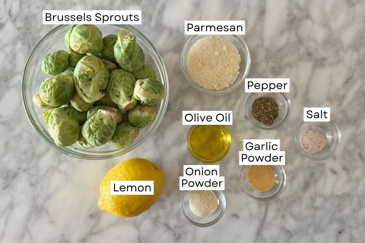 Ingredients needed for Parmesan crusted brussels sprouts