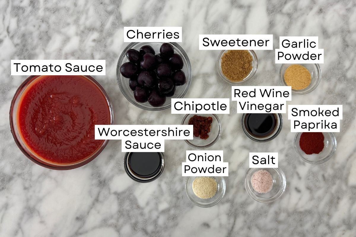 Ingredients needed for cherry chipotle BBQ sauce