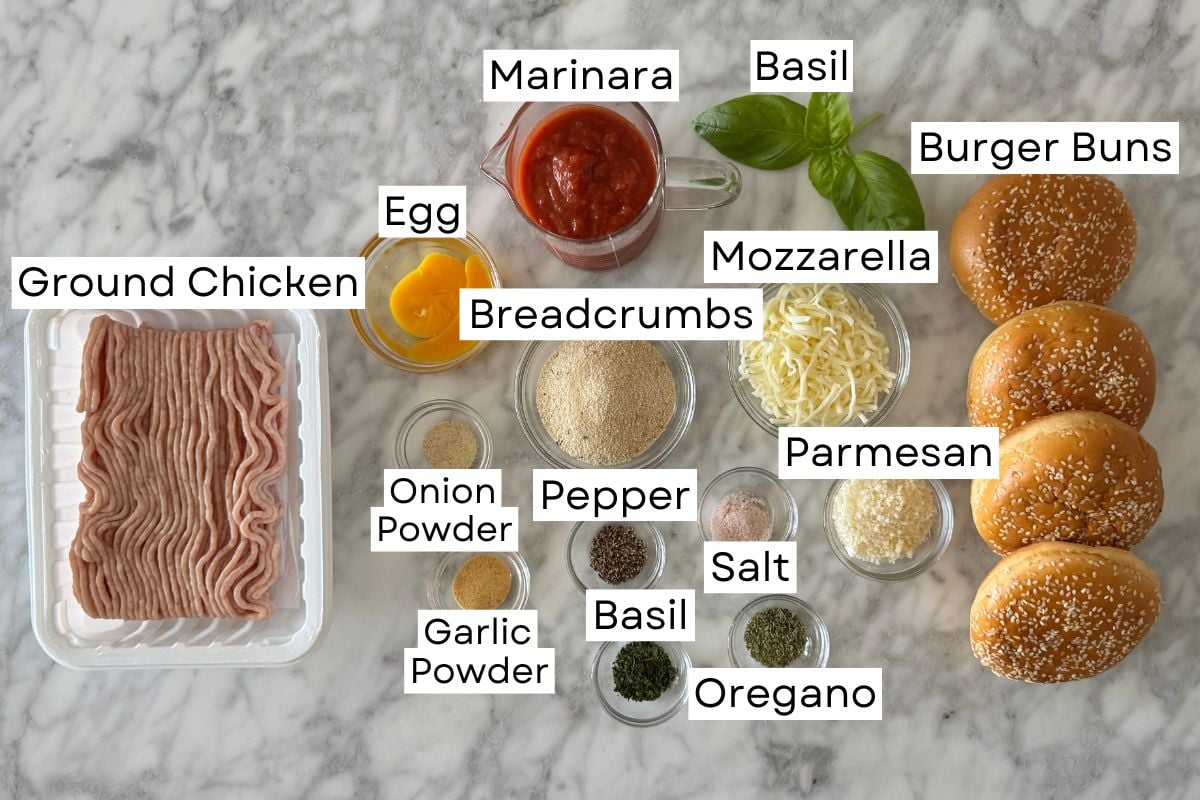 Ingredients needed for chicken parmesan burgers