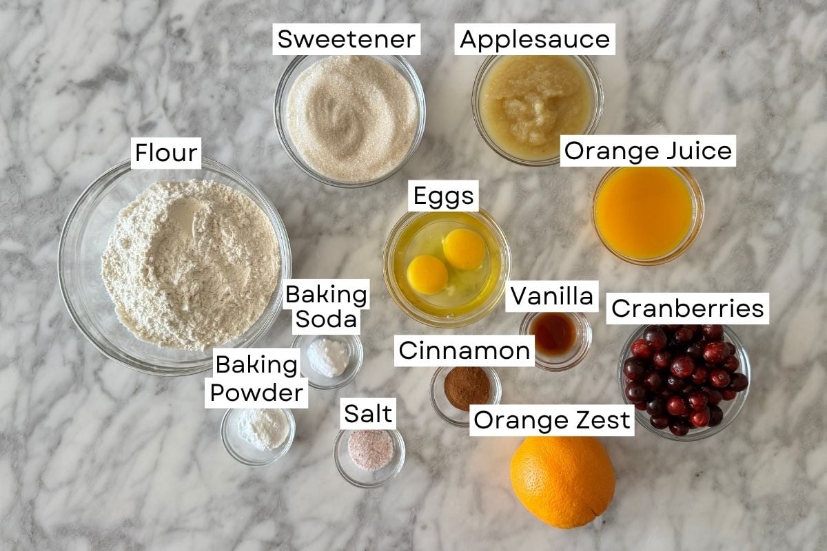 Ingredients needed for cranberry orange muffins