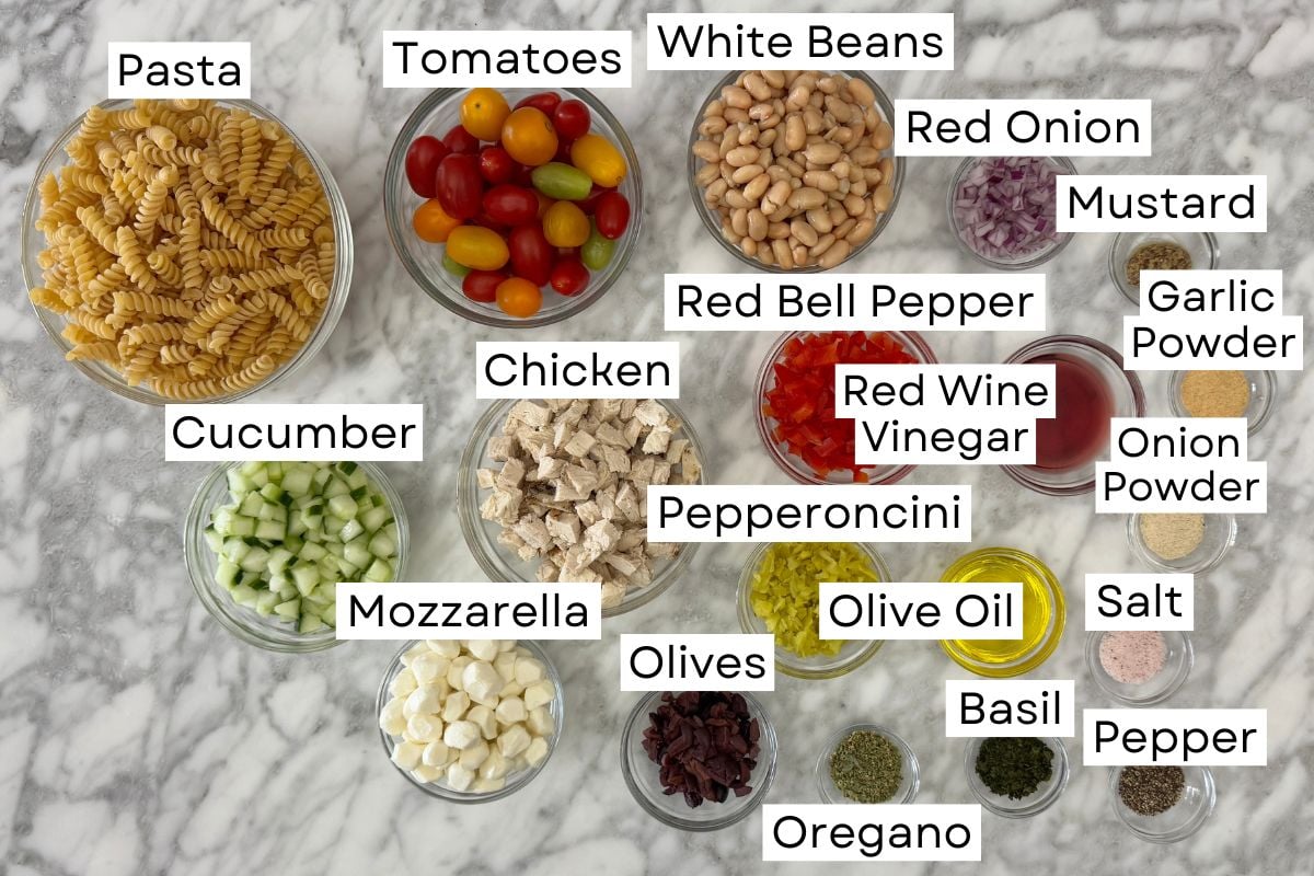 Ingredients needed for high protein Italian pasta salad