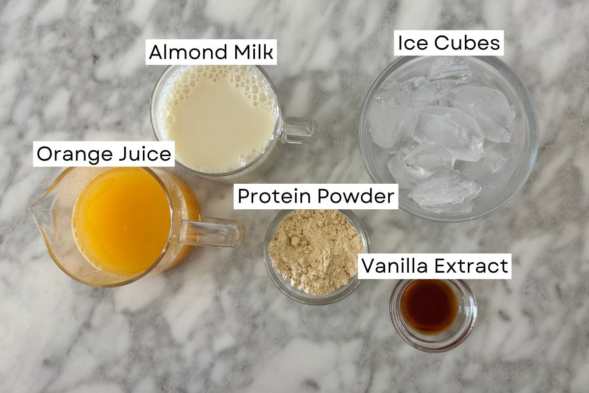 Ingredients needed for high protein Orange Julius smoothie