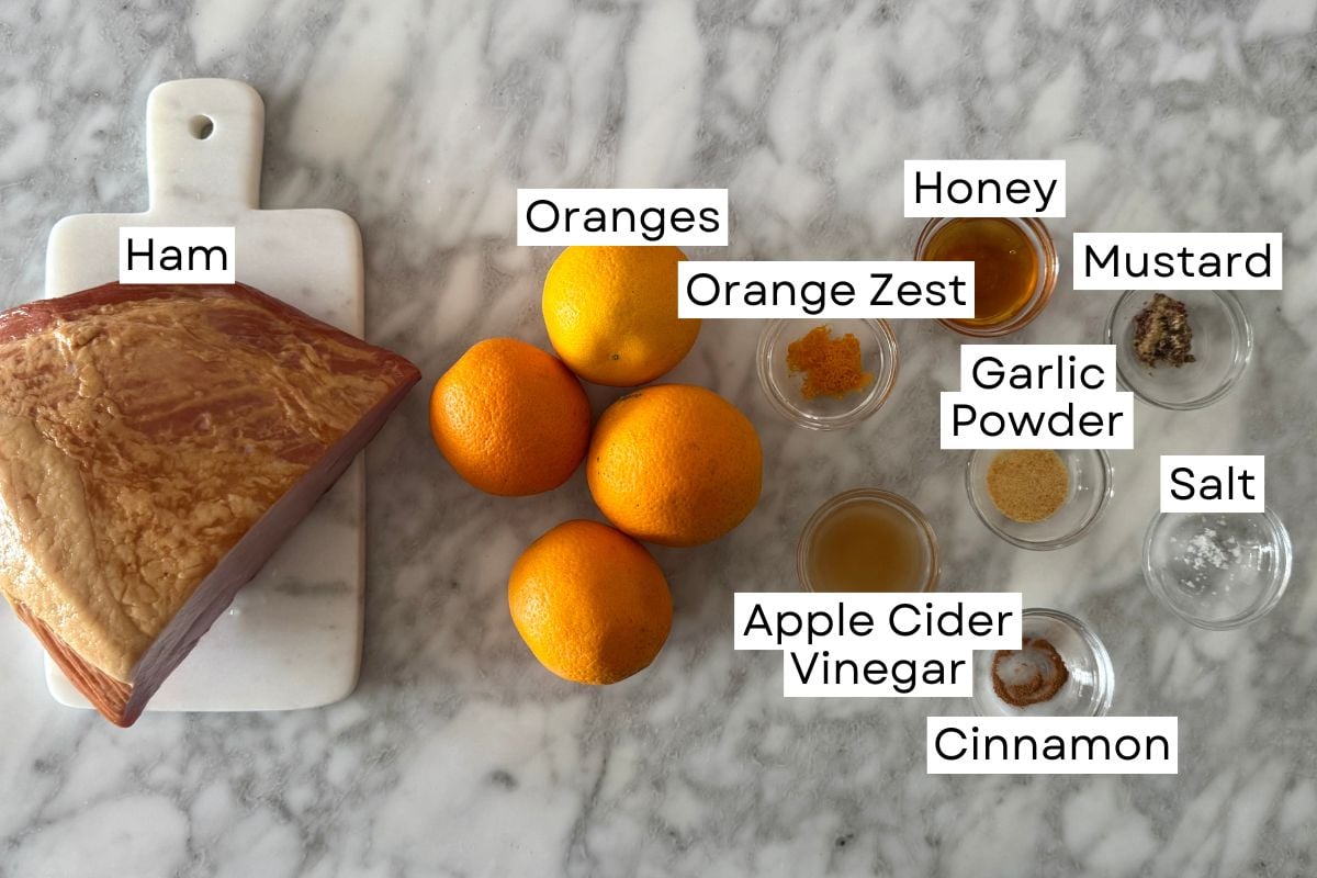 Ingredients needed for honey and orange glazed ham