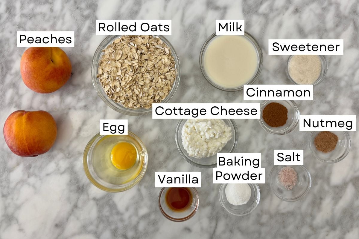 Ingredients needed for peach pancakes