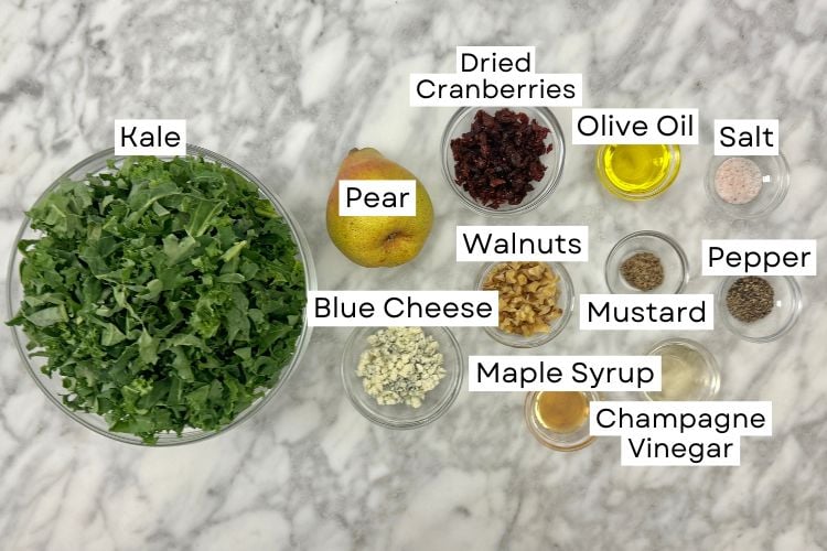 Ingredients needed for pear blue cheese salad