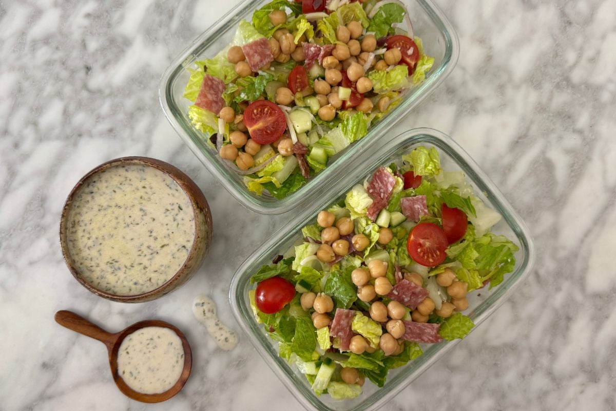 Italian chopped salad in storage containers
