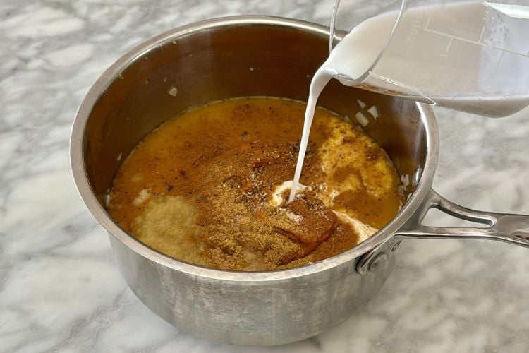 Light coconut milk in pumpkin soup