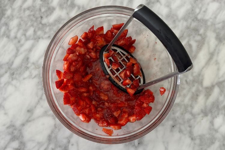 Lightly mashed strawberries
