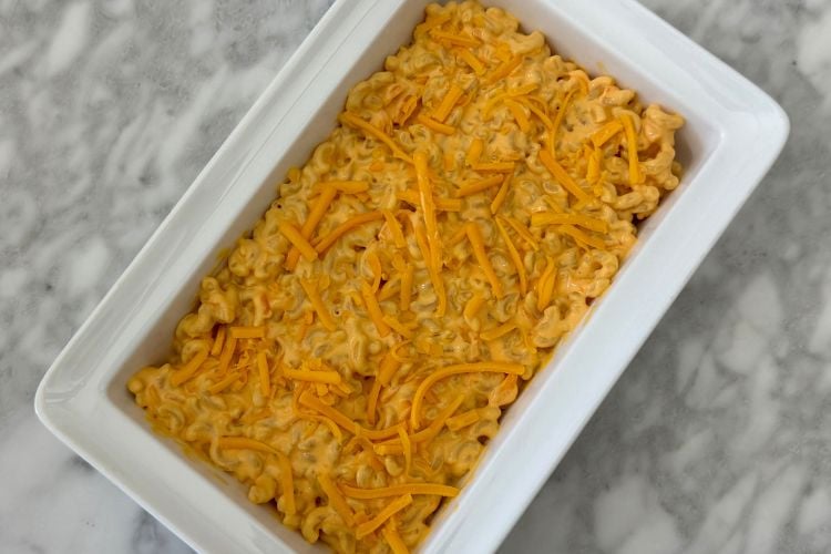 Mac and cheese topped with cheese