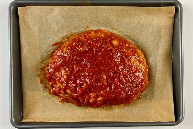 Marinara sauce on turkey meatloaf