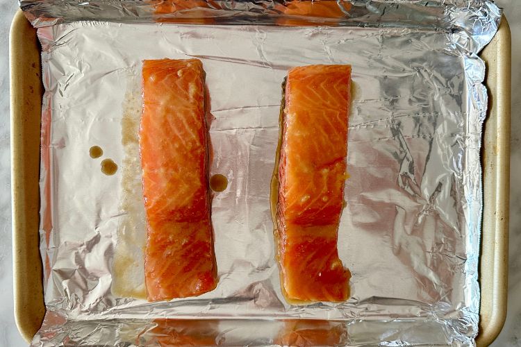 Miso marinated salmon on sheet pan