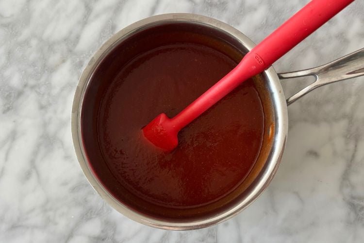 Mixed BBQ sauce in saucepan