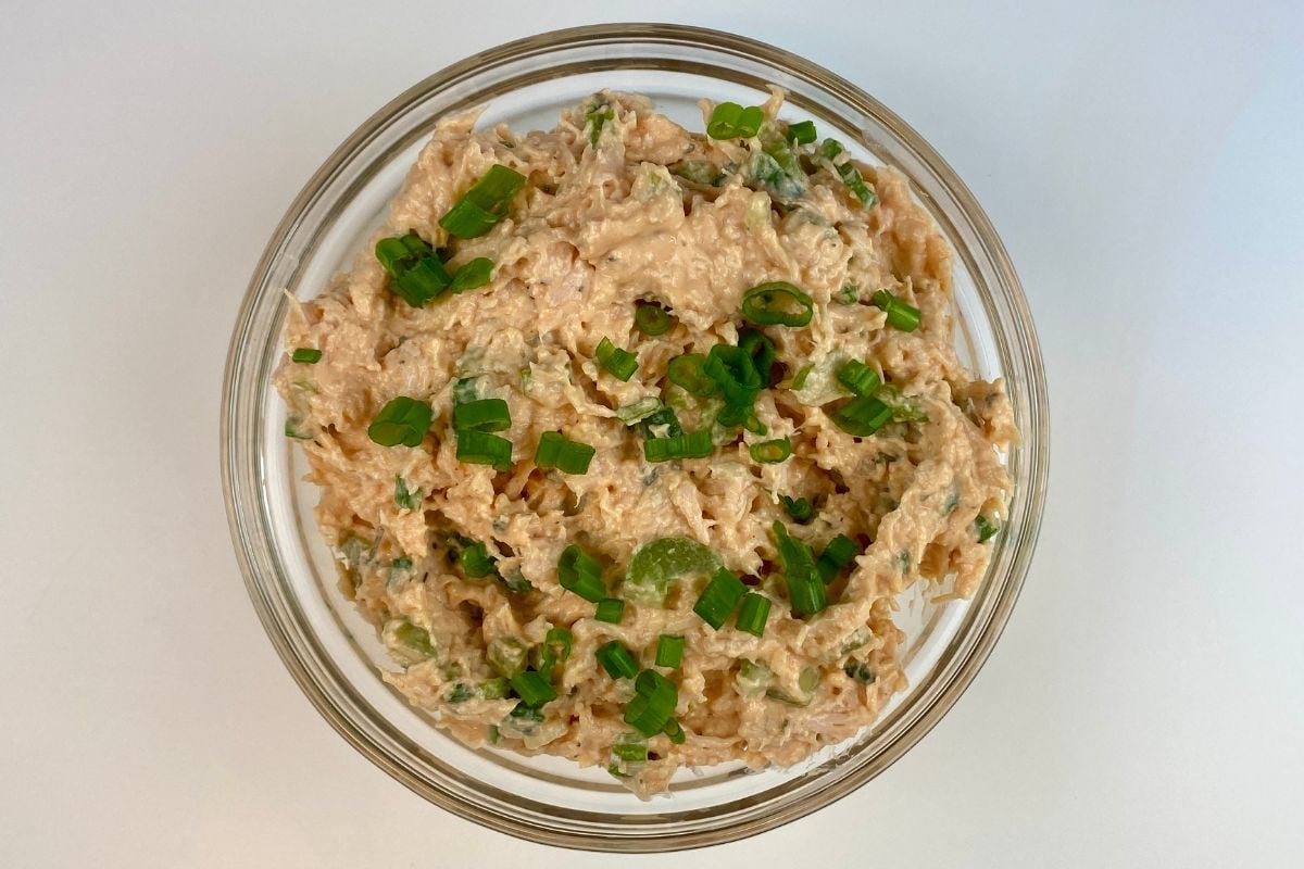 Mixed buffalo chicken salad in bowl