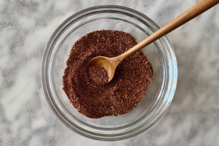 Mixed chicken taco seasoning in a bowl