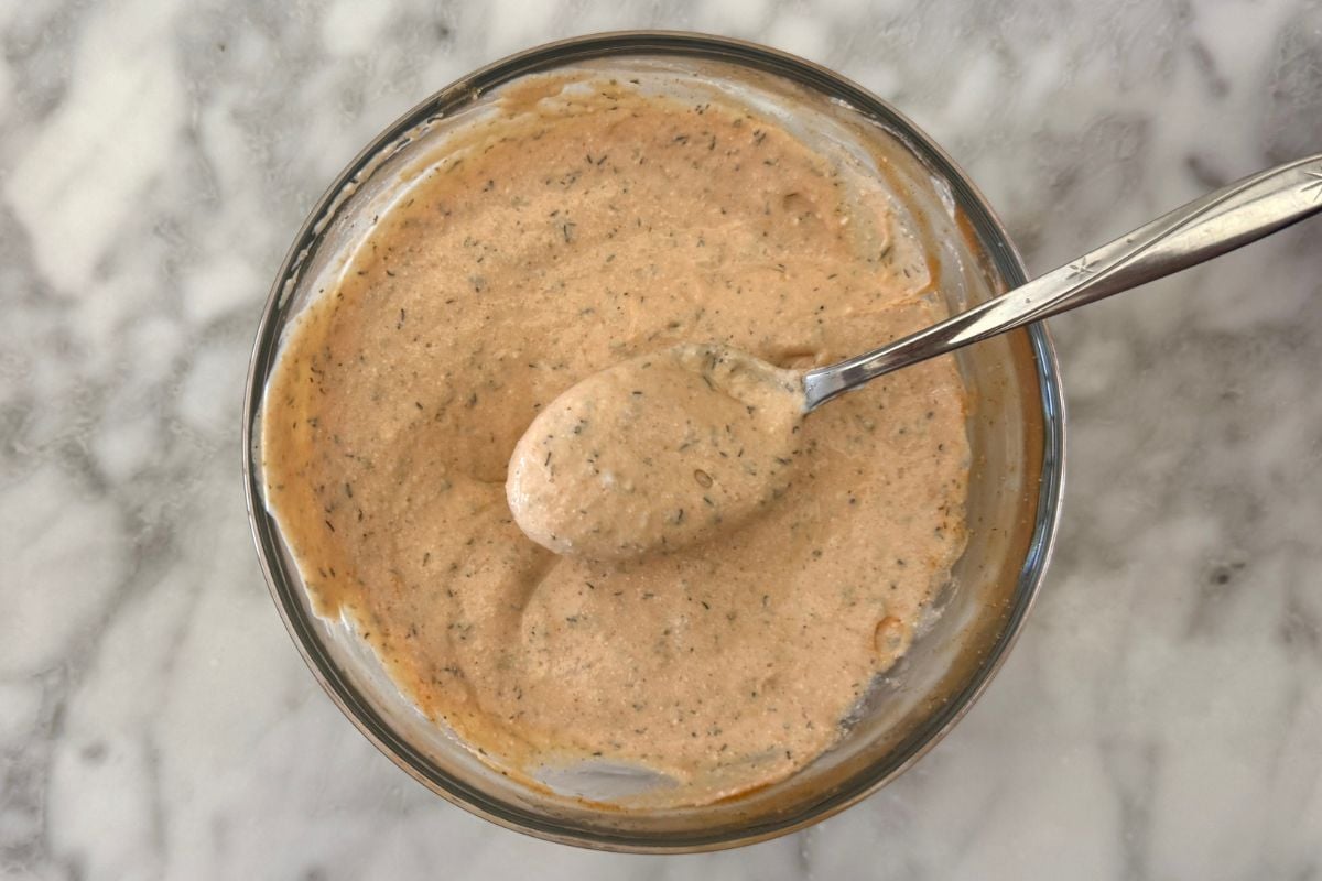 Mixed cottage cheese buffalo sauce for chicken salad