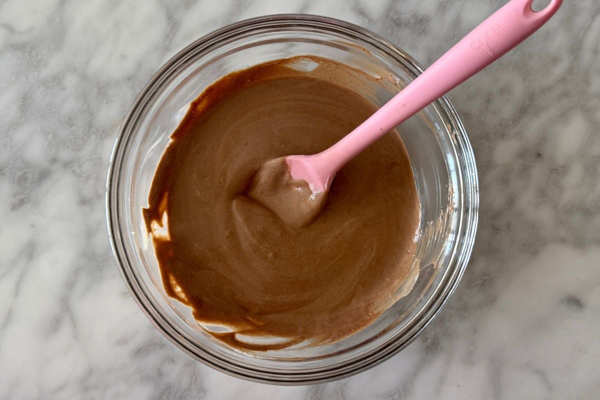 Mixed cottage cheese chocolate mousse in bowl