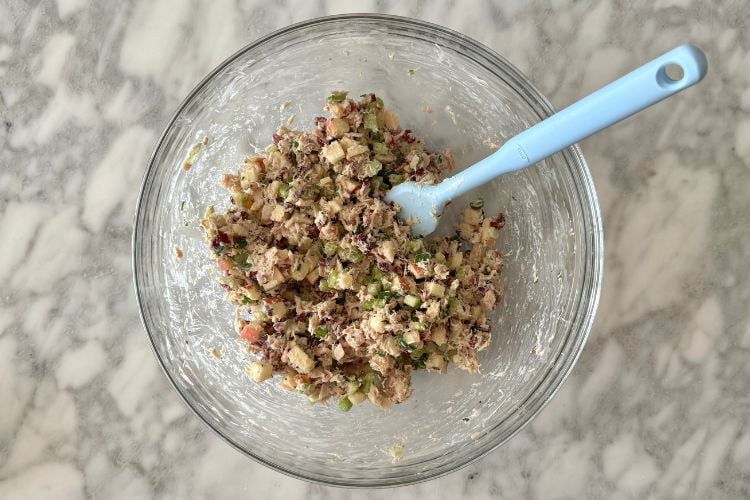 Mixed cranberry apple tuna salad in bowl