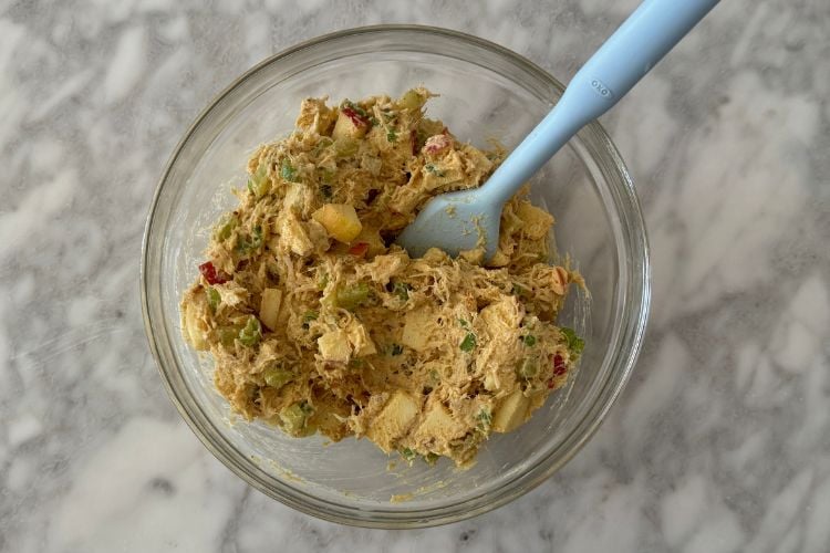 Mixed curry chicken salad in bowl