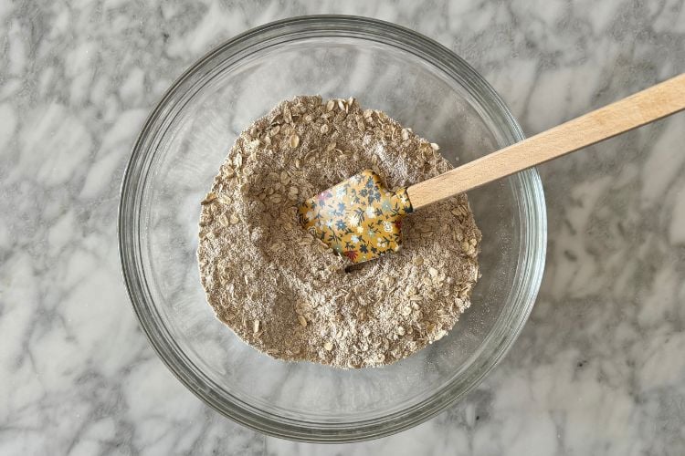 Mixed dry ingredients for pumpkin oatmeal muffins