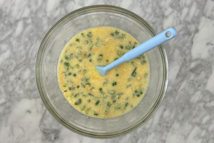 Mixed egg mixture in bowl