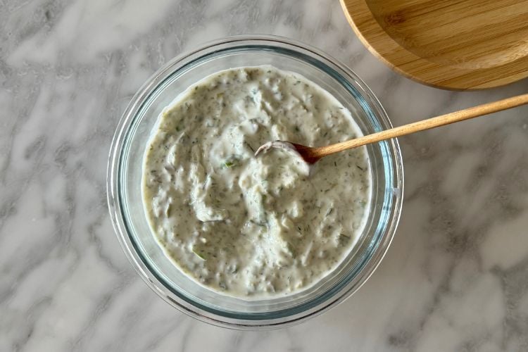 Mixed healthy tartar sauce in bowl