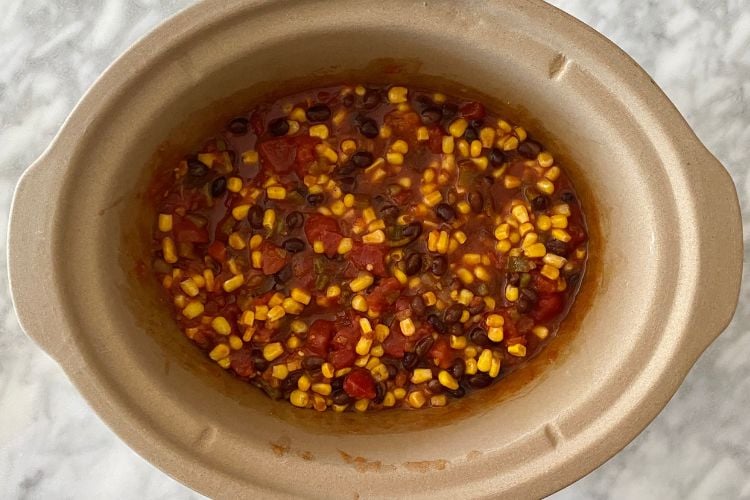 Mixed ingredients in slow cooker
