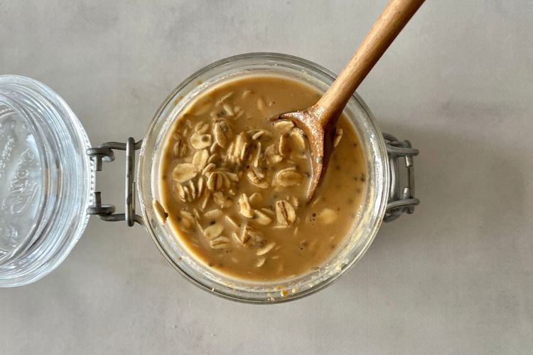 Mixed overnight oats in jar