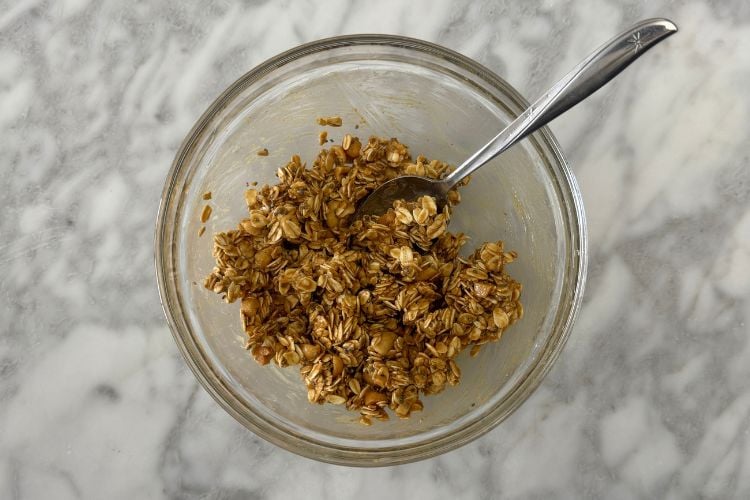 Mixed peanut butter granola in bowl