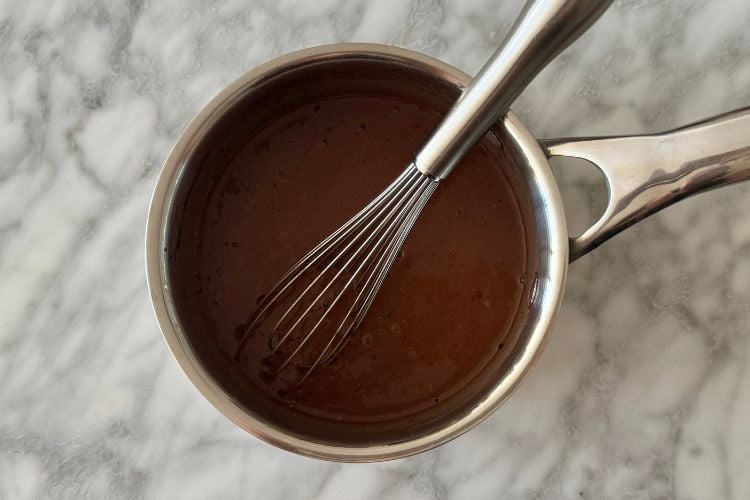 Mixed protein hot chocolate in saucepan
