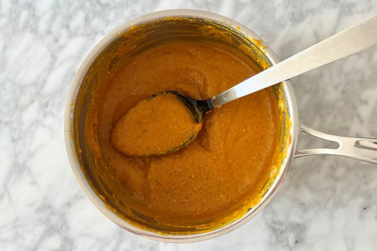 Mixed pumpkin mac and cheese sauce