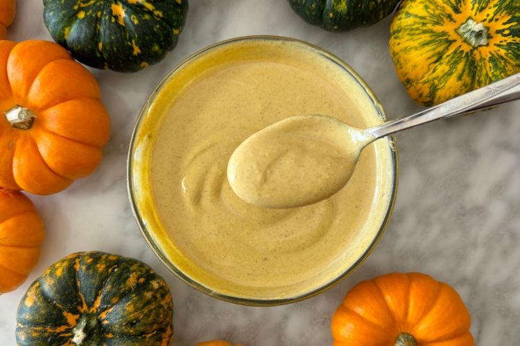 Mixed pumpkin yogurt in bowl
