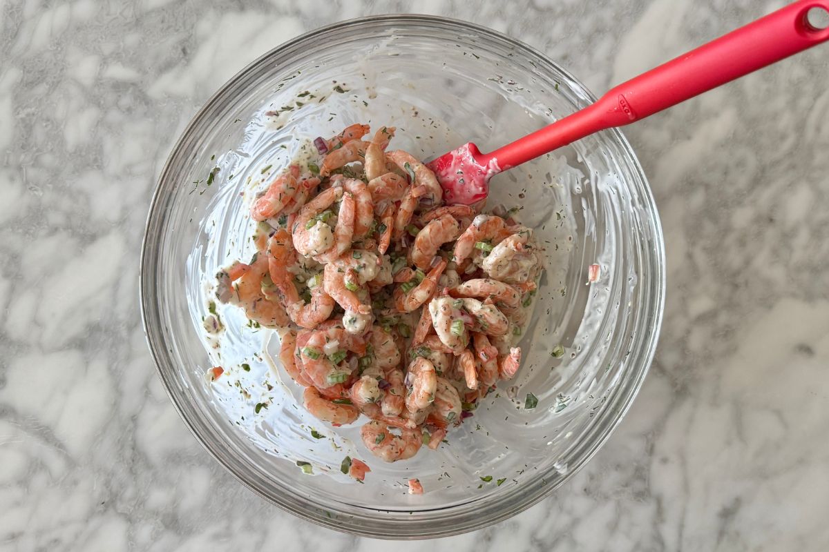 Mixed shrimp salad coated in dressing