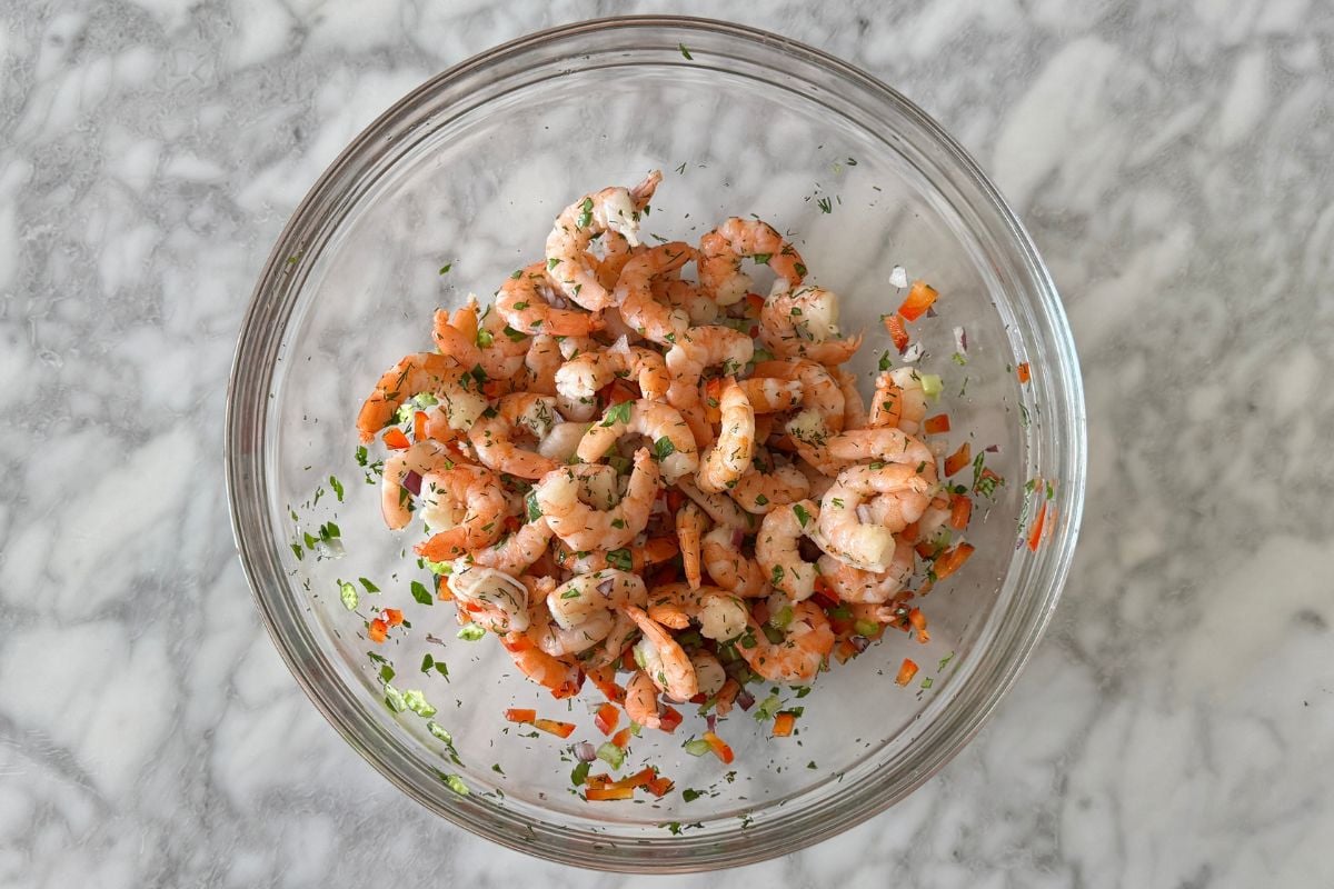 Mixed shrimp salad in bowl