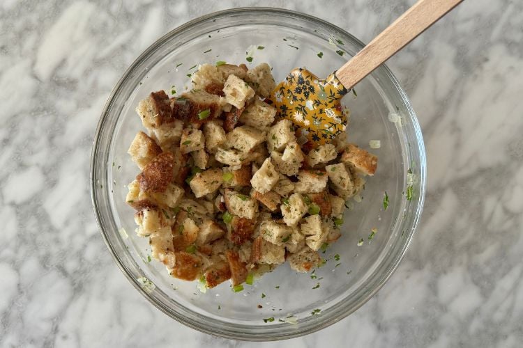 Mixed stuffing ingredients in bowl