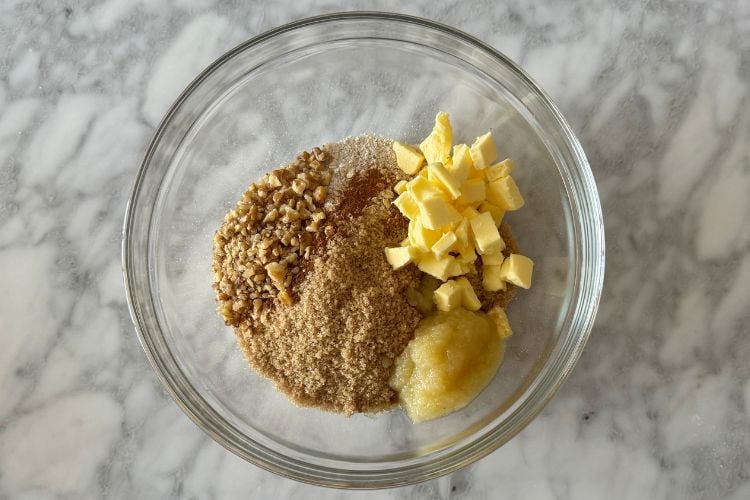 Oat topping ingredients in bowl
