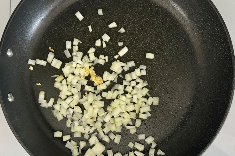 Onions and garlic in a pan