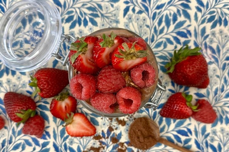 Overnight oats topped with berries