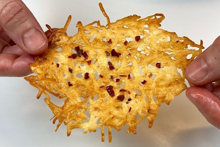 Parmesan cheese crisp with red pepper flakes