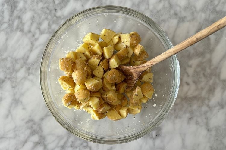 Parmesan potatoes in bowl
