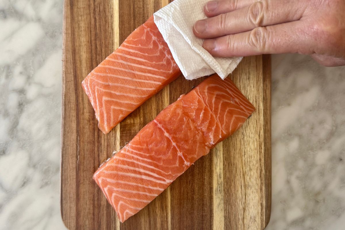 Pat dry salmon with paper towel