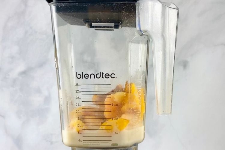 Peaches and cream ice cream in blender