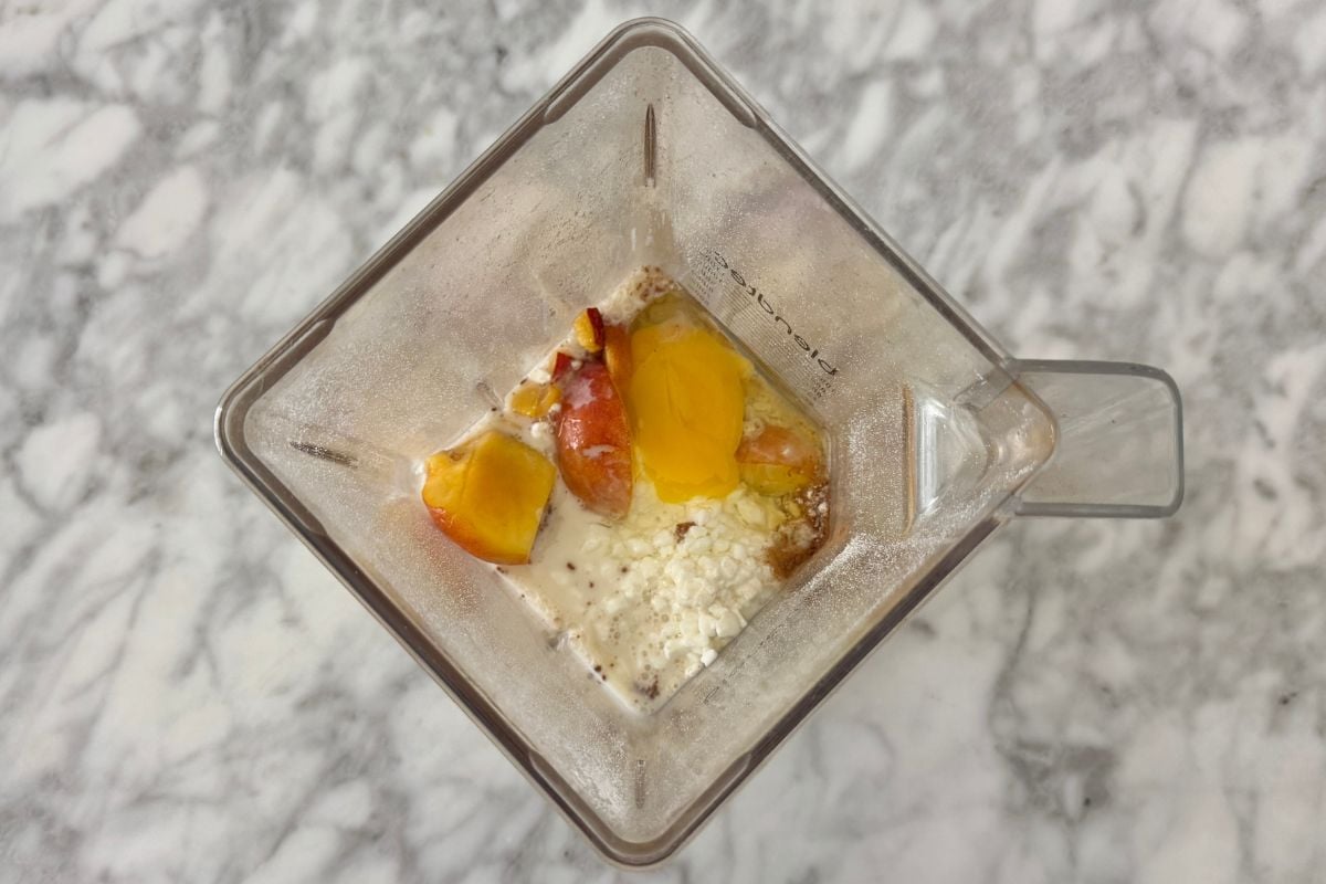 Peaches in blender for pancake batter