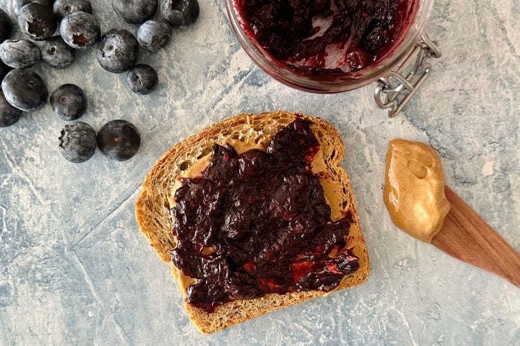 Peanut Butter And Blueberry Jam Sandwich