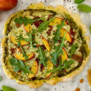 Pesto Peach Prosciutto Pizza
