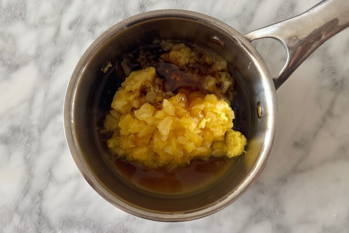 Pineapple teriyaki sauce in saucepan