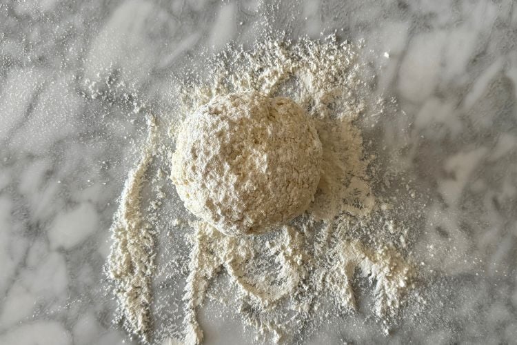 Pizza dough ball with flour