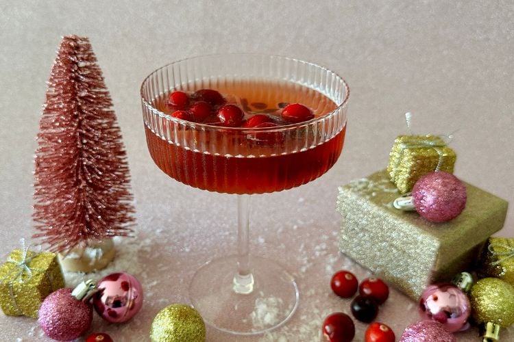 Pomegranate Prosecco cocktail in a glass