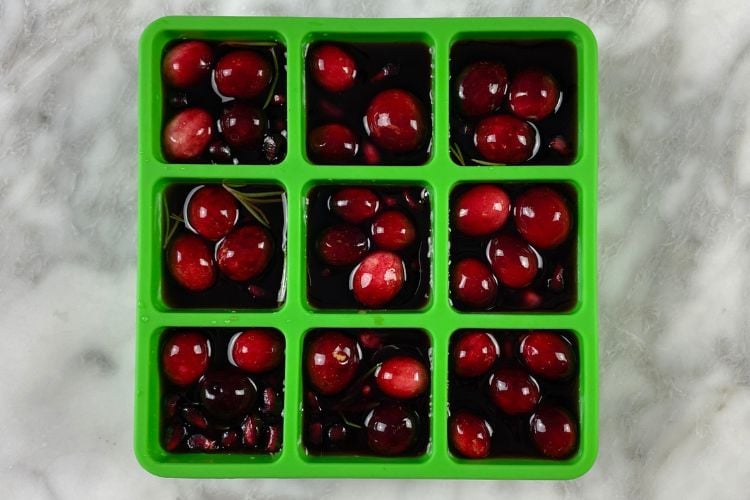 Pomegranate juice in an ice cube tray